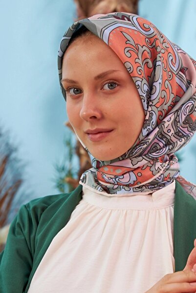 İpekhan Mozaik Yeşil Turuncu Pamuk Viskon Eşarp