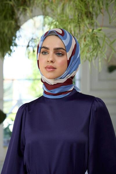 İpekhan Claret Red Blue Soft Scarf Summer Sparkle Collection - 1183-09