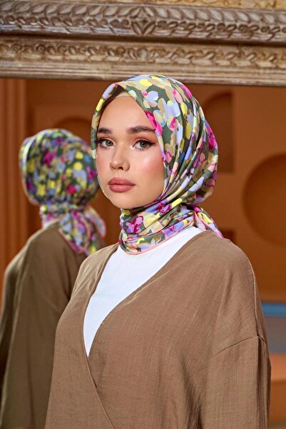 İpekhan Eșarfă moale de colecție Marrakech, verde mușchi, lavandă 1200-07