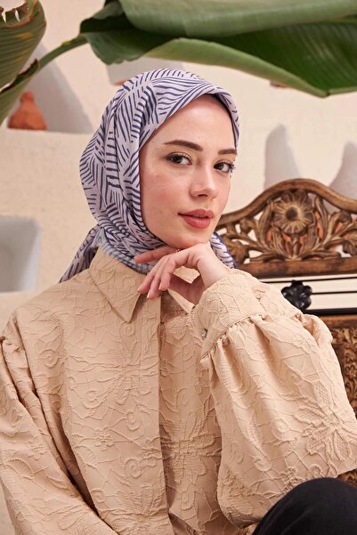 İpekhan وشاح حريري مخطط أرجواني - قطن فيسكوز 1121-05