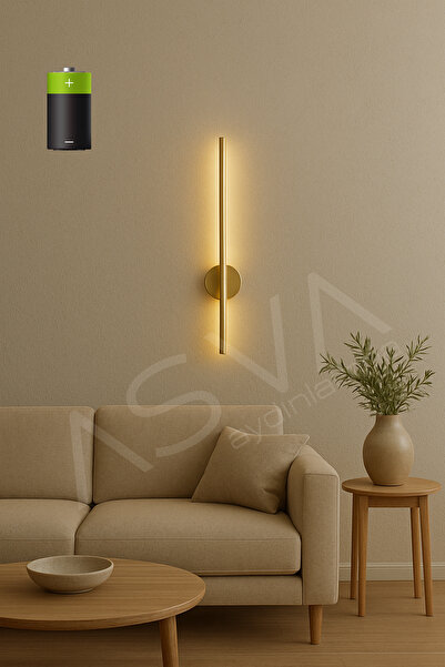asva aydınlatma Pilli Modern Beyaz Ledli Gold 70 Cm Duvar Aplik 1 Adet