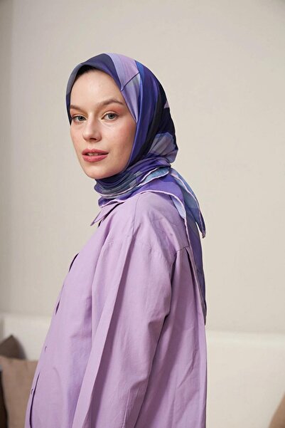 İpekhan Eșarfă geometrică din bumbac și viscoză violet