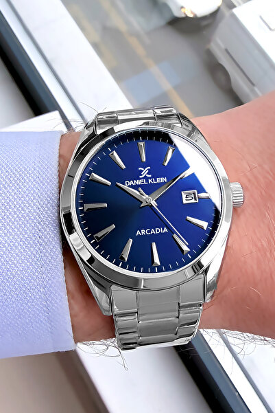 Daniel Klein ساعة يد رجالية 3 ATM مقاومة للماء باللون الفضي وسوار من الحجر الطبيعي Cbk89