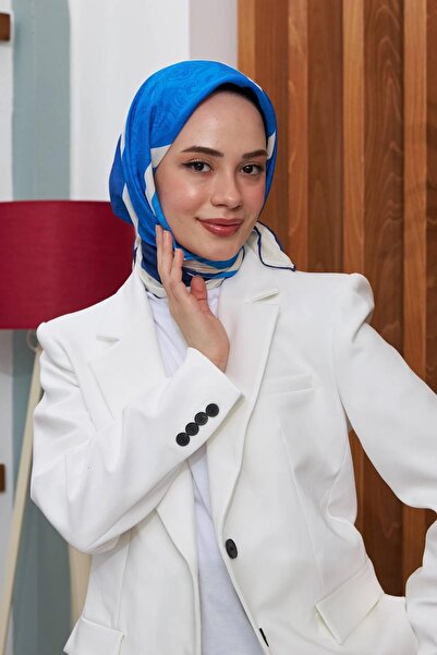 İpekhan İpekhan Etnik Desen Serisi Sax Mavi Pamuk Viskon Eşarp 1127-11