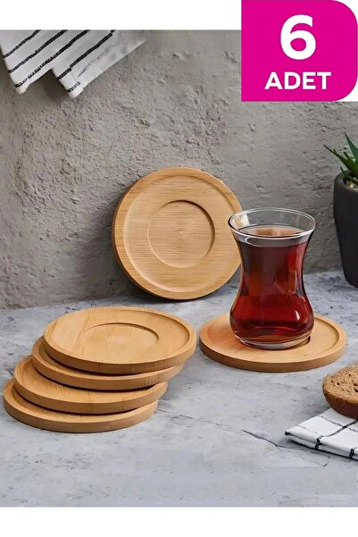 ZUZU MADE 6 Adet Bambu Çay Tabağı Altlığı Yuvarlak - Fincan Altlığı - Bardak Altlığı