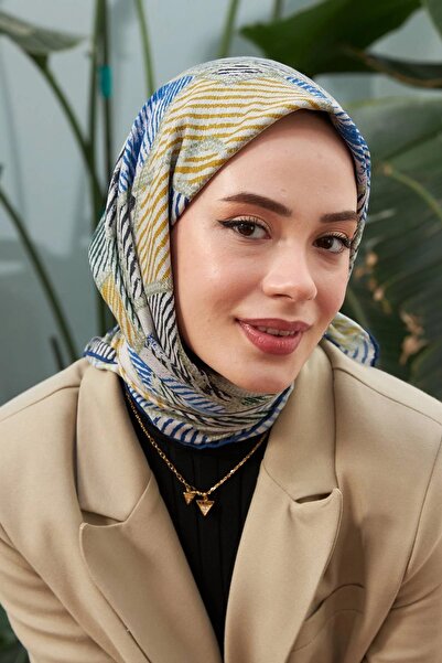 İpekhan Çizgi Desen Serisi İndigo Pamuk Viskon Eşarp 1128-05