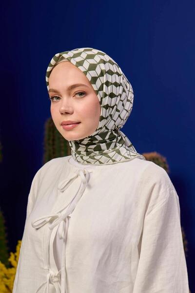 İpekhan Marrakech Koleksiyon Soft Eşarp Haki Beyaz 1194-06