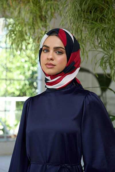 İpekhan مجموعة وشاح ناعم باللون العنابي والأسود اللامع للصيف - 1186-11