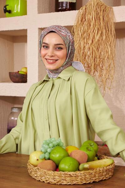 İpekhan Eșarfă din viscoză din bumbac verde moale din seria etnică İpekhan 1116-03