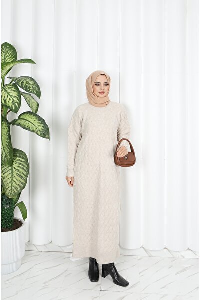 NİSUM MODA Basket Knitted Sweater Dress