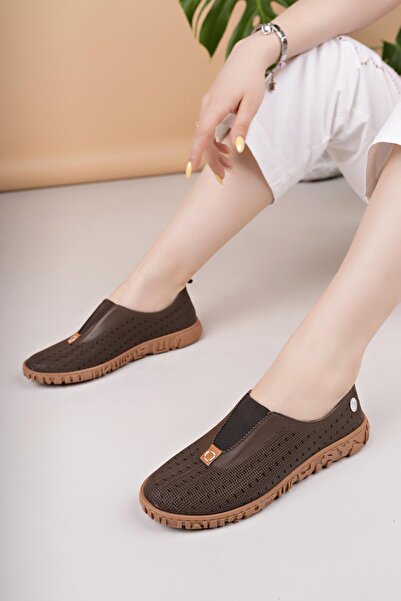 Mammamia D25YA 665 Кавові жіночі туфлі з перфорацією з натуральної шкіри