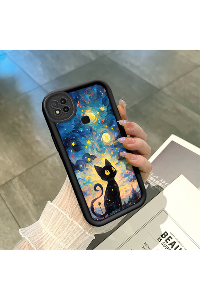 ucuc Xiaomi Redmi 9C Uyumlu Siyah Silikon Kedi Desenli Şok Absorbe Edici Tele...