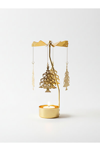 Twirl Candle Dekoratif Dönen Mumluk Mum Isısıyla Dönen Gold Metal Ev Dekoru
