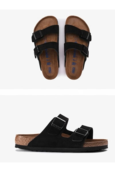 Genenic men's and women's cowhide suede soft-soled Arizona double-button slippers