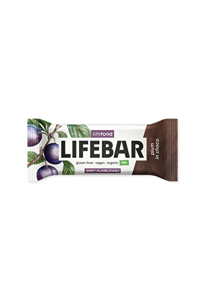 Lifebar baton cu prune in ciocolata, raw, bio, 40g