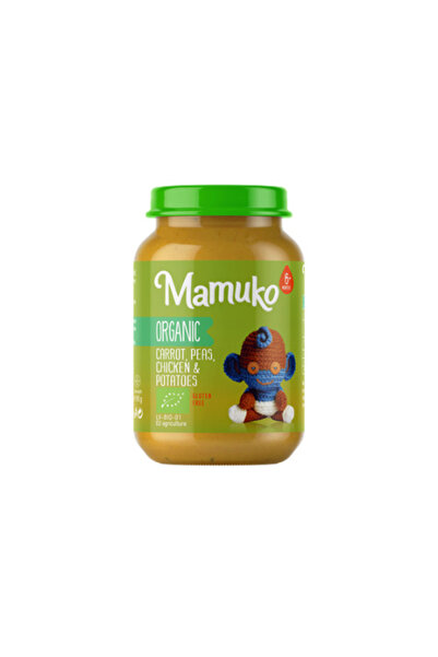 Mamuko Piure de morcovi, mazare, cartofi cu pui, bio, 190g,