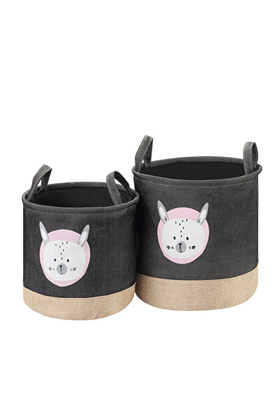 Lawazim Laundry Basket Set 2pcs Dark Grey Round for Storage and Organizing