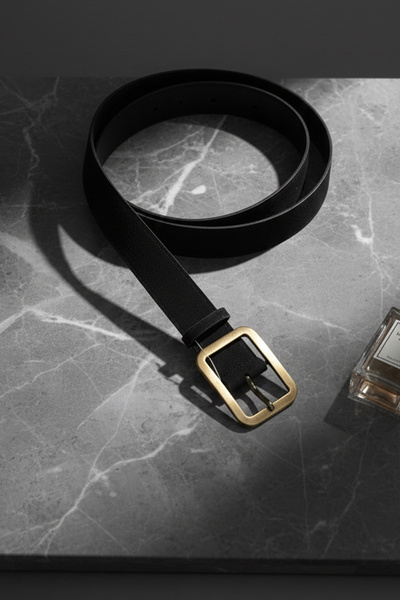 LAREON Curea de damă din piele intoarsa neagra - Curea ajustabila cu catarama...