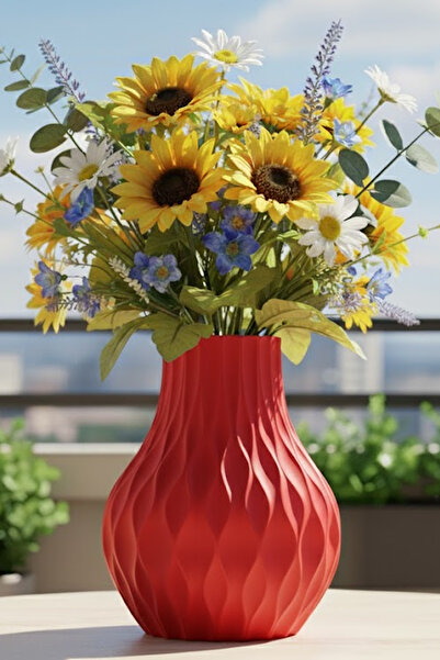 MEK Vază decorativă din plastic cu dungi roșii (22x17cm)