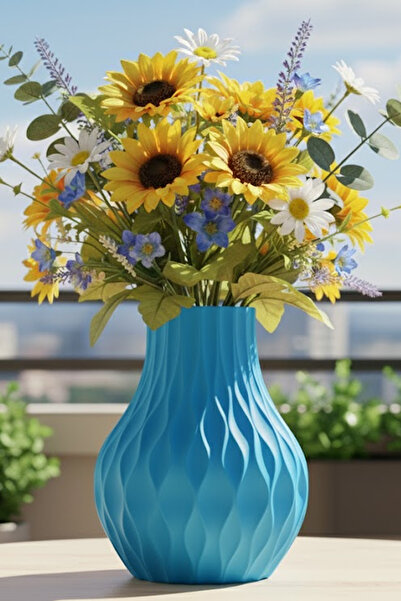 MEK Vază decorativă cu dungi albastre (22x17cm)