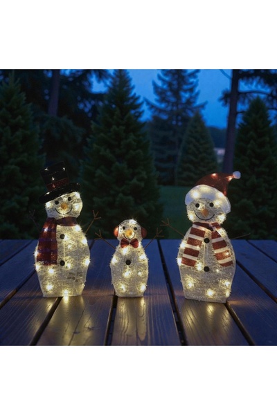 Tarrington House Christmas decorative set, Snowman Family, warm light, White, 76x72x43cm