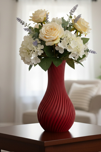 MEK مزهرية بلاستيكية حديثة بخطوط حلزونية حمراء (20×11 سم)