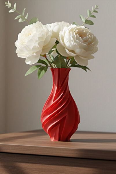 MEK Vază decorativă modernă din plastic cu design spiralat, roșu (23x12cm)