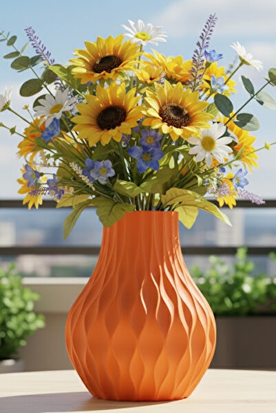 MEK Vază decorativă din plastic cu dungi portocaliu (22x17cm)