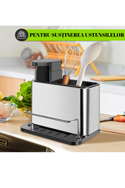 OEM Stainless steel sink organizer with detergent dispenser, utensil holder and drip tray