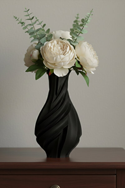 MEK مزهرية بلاستيكية حديثة بتصميم حلزوني أسود (23×12 سم)