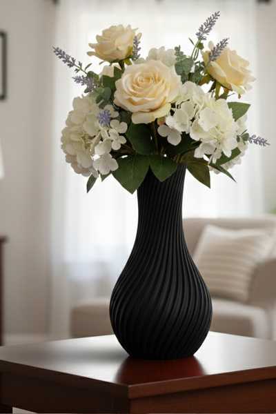 MEK مزهرية بلاستيكية حديثة مخططة حلزونية باللون الأسود (20×11 سم)