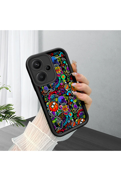 ucuc Xiaomi Redmi Note 13 Pro Plus+ 5G Uyumlu Siyah Silikon Graffiti Desenli ...