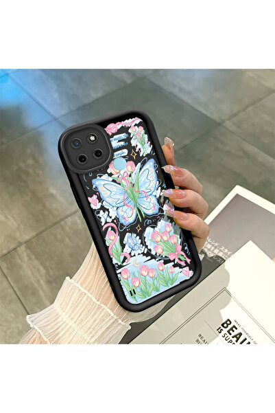 ucuc حافظة هاتف من السيليكون الأسود المتوافقة مع Realme C25Y/C21Y بنمط الزنبق...