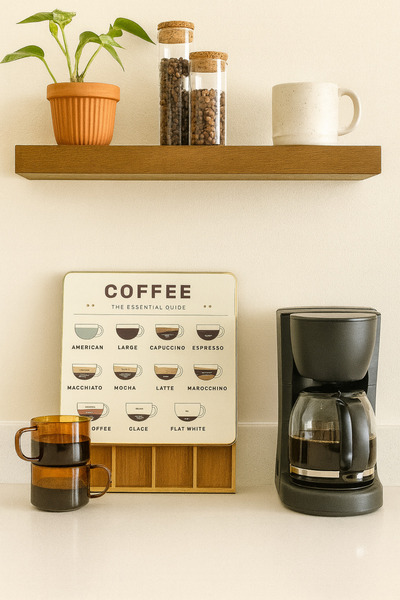 Mirilliahome Bamboo Coffee Corner Organizer 30X40X7 cm – 8 Compartments with Lid Coffee Guide Organizer