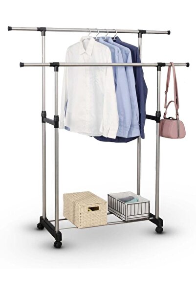 Generic Double stainless steel clothes rack – sturdy base, easy to install, perfect organization for rooms and entryways