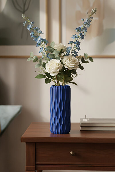 MEK Vază decorativă elegantă cu model de undă geometrică albastră (22x9cm)