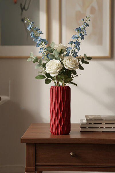 MEK Vază decorativă elegantă din plastic cu model de undă geometrică roșie (2...