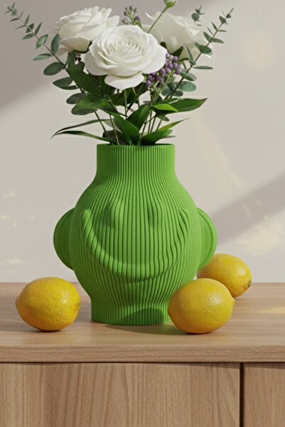 MEK Vază decorativă din plastic cu design cu față zâmbitoare verde (18x19cm)