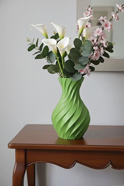 MEK Διακοσμητικό Πλαστικό Βάζο με Σπειροειδές Γραμμές Πράσινο (20x13,5cm)