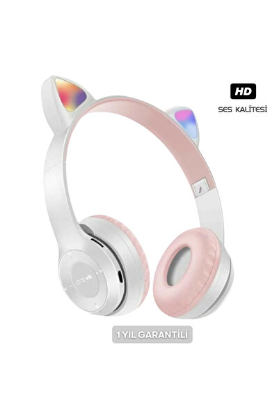 Ayers Kablosuz Bluetooth Kulaküstü Kedili P47m Kulaklık Rgb Işıklı Kedi Desen...