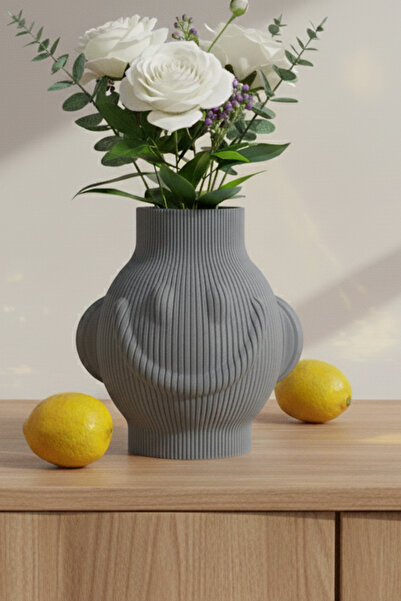 MEK مزهرية بلاستيكية مزخرفة بتصميم وجه مبتسم باللون الرمادي (18 × 19 سم)