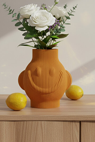 MEK مزهرية بلاستيكية مزخرفة بتصميم وجه مبتسم برتقالي (18×19 سم)