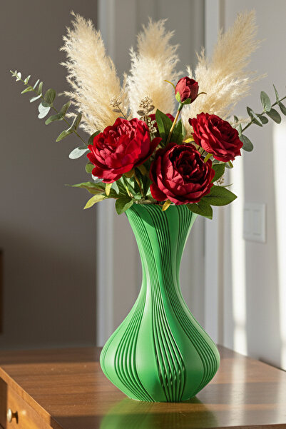 MEK Vază decorativă din plastic cu dungi, elegantă, verde (24x15cm)