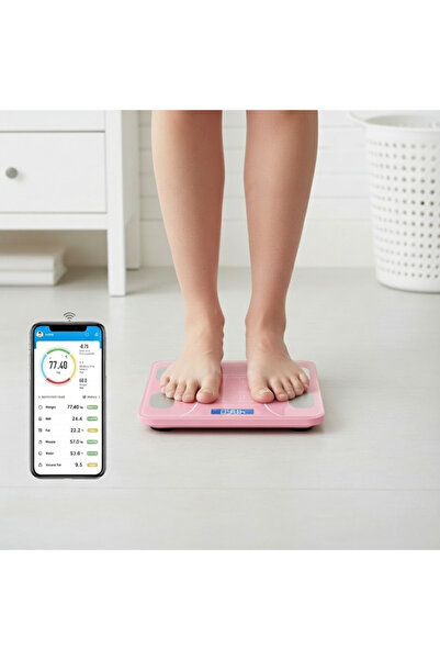 Eco Lounge Pembe Bluetooth Akıllı Tartı | Yağ, Kas, BMI Ölçümlü Vücut Analiz ...