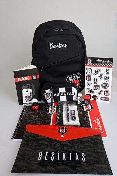 Beşiktaş High School Full Stationery Set with Dekomus License, Large Size School and Pen Bag, A4 Notebook, Nibs