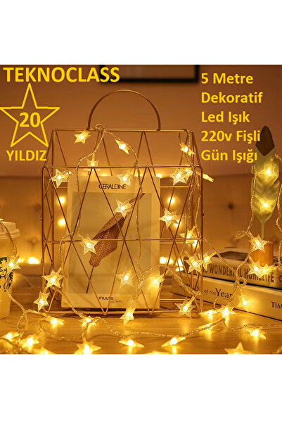 TeknoClass 5 Metre 20 Yıldızlı Dekoratif Led Işık 220v Fişli Gün Işığı Süsleme Parti Ambiyans