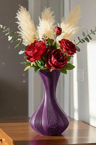 MEK Vază decorativă din plastic cu dungi mov (24x15cm)