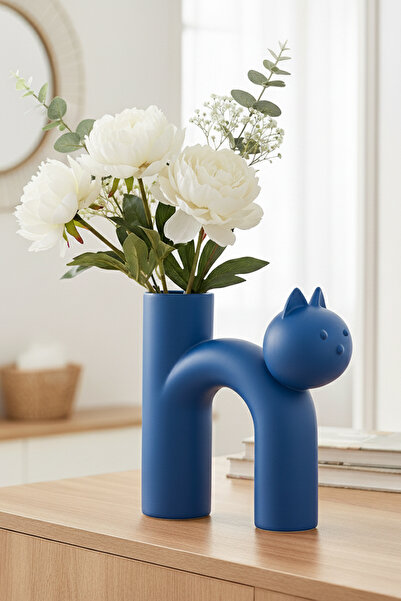 MEK Vază modernă cu pisică modele drăguțe, albastră (17x15cm)