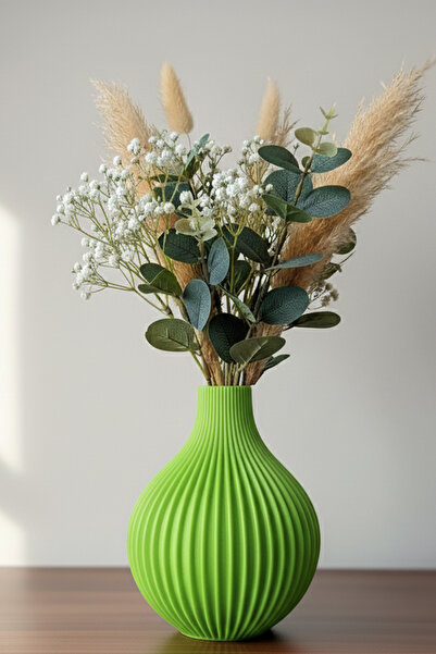 MEK Vază decorativă din plastic cu dungi verticale verde (18x14cm)