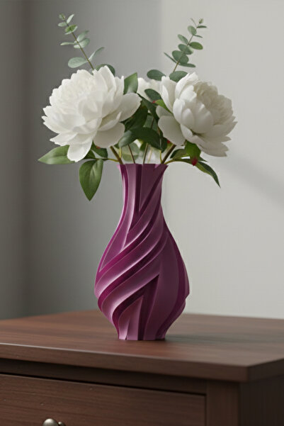 MEK مزهرية بلاستيكية مزخرفة بتصميم حلزوني عصري باللون الأرجواني (23x12 سم)